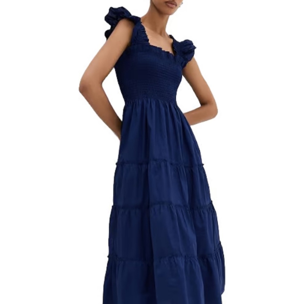 Hill House Blue Maxi Sundress with Square Neck and Puff Sleeves